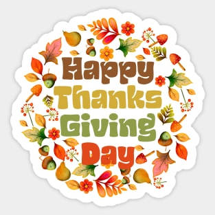 Happy Thanksgiving Day Wreath Text Sticker